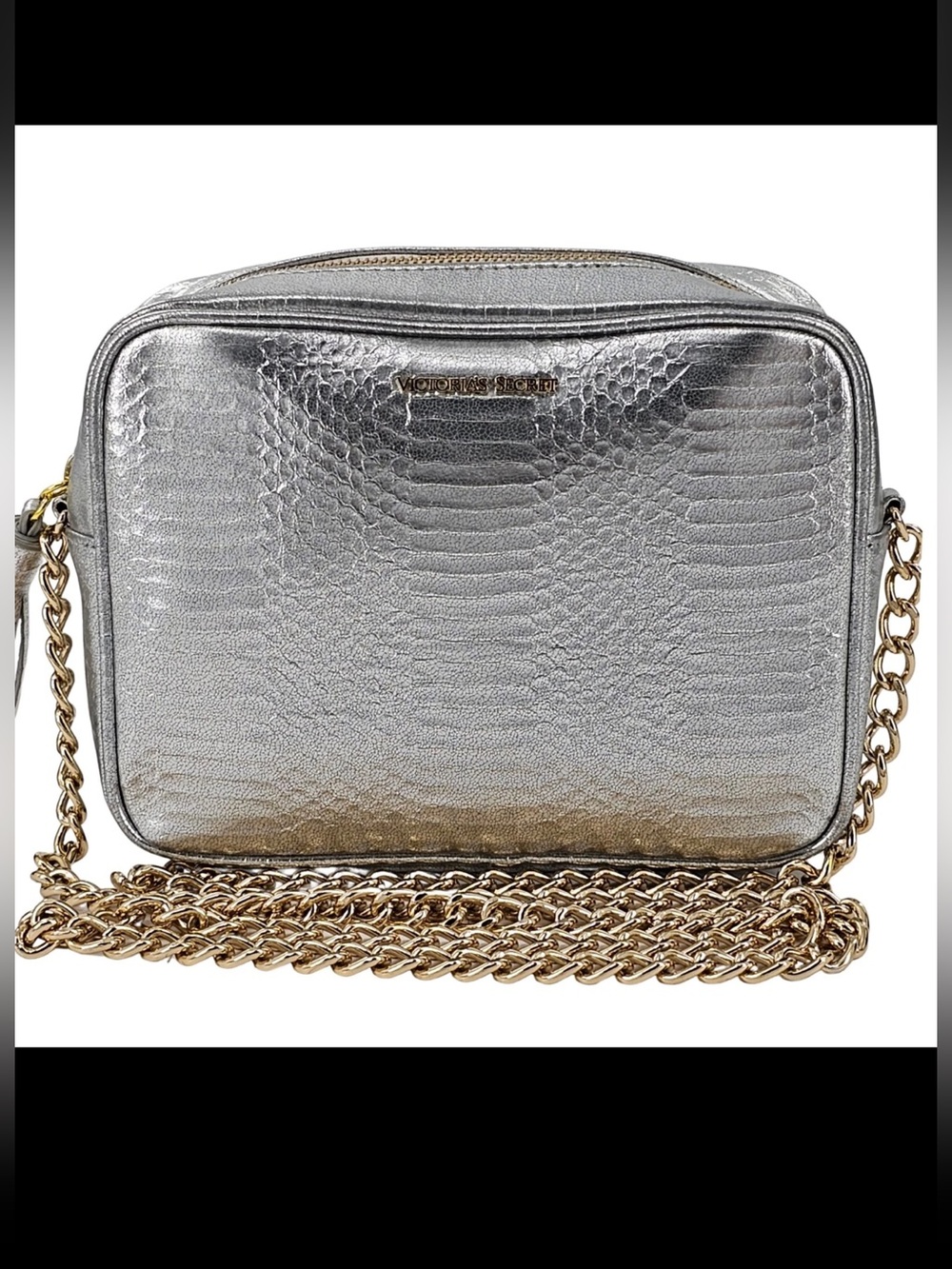 Victoria's Secret Silver Snake Embossed Crossbody Bag